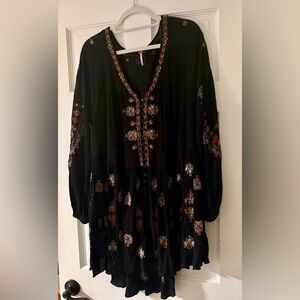 Free People Embroidered Black Bohemian Dress